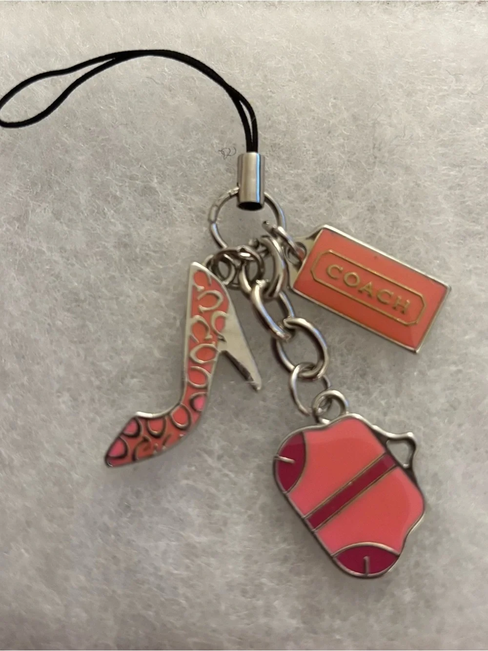 Coach Pink Enamel Shoe, Purse & Logo Key/Phone/Bag Charm